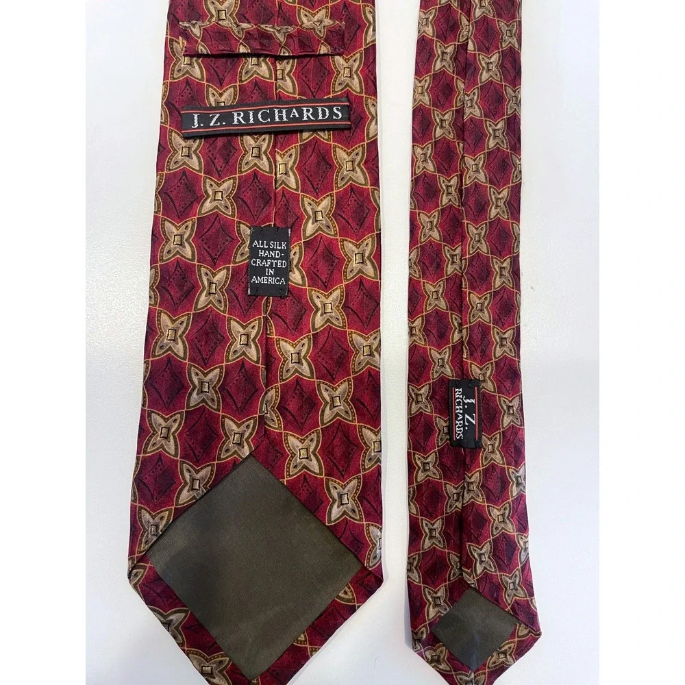 J.Z. Richards Red Gold Silk Floral Patterned Mens‎ Tie